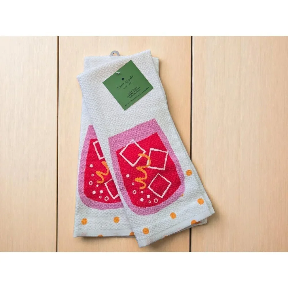 New MCM Kate Spade Set of 2 Kitchen Towels Cocktail Drink 17
